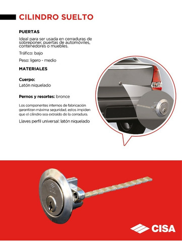 Imagen 6 de 8 de Cilindro Cisa Para Carros 60mm Con 2 Llaves