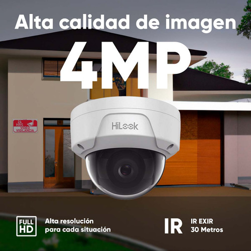 HiLook Cámara de Seguridad Tipo Domo IP 4 Megapixel Con 30 mts de IR Para Vision Nocturna Protección IP67 Para Uso Exterior Exterior Compatibilidad Onvif