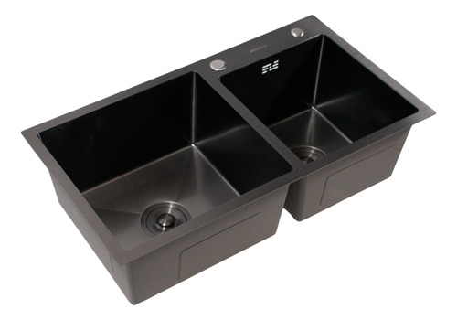 Bacha Doble Cocina Negra Acero Inox 304 Hausar Essenz 78x43 Negro
