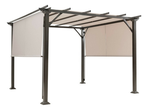 Gazebo Con Pérgola Con Toldo Retráctil 3 X 3 M Beige Gpl