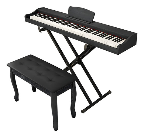 Piano Branco Digital Com Suporte Entrada Midi E Usb Waver Cor Preto