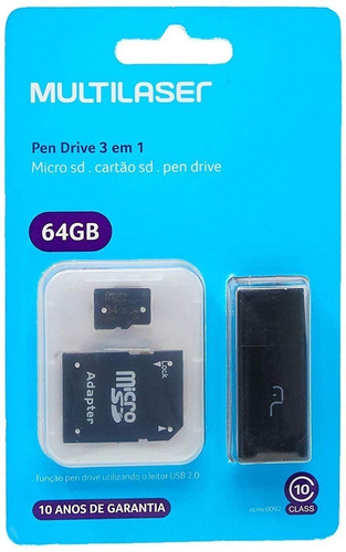 Imagem 2 de 2 de Cartão De Memória 64gb Kit Adaptador Multilaser Mc115