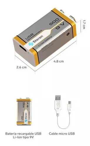 Pila recargable NiMH 9V (cuadrada) 200 mAh