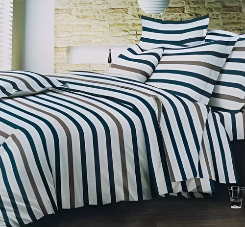 Sabanas 1 1/2 Blanco Fortín 300 Hilos Linea Hogar-premium Blanco-azul-gris Diseño 11