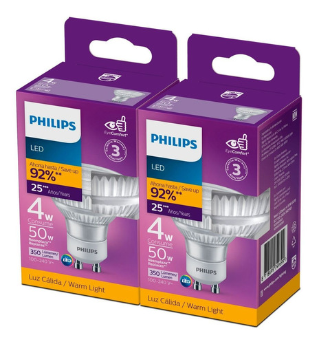 Pack X 2 Bombillo Led Gu10 350 Lúmenes 4w Luz Amarilla