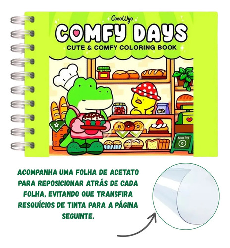 Livro De Colorir A5 Cute Comfy Days Papel 180g Capa Dura E Acetato Protetor Incluso