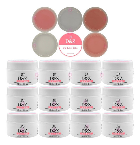 Kit 12 Gel D&z Uv Led Gel Pink Clear Nude Dez