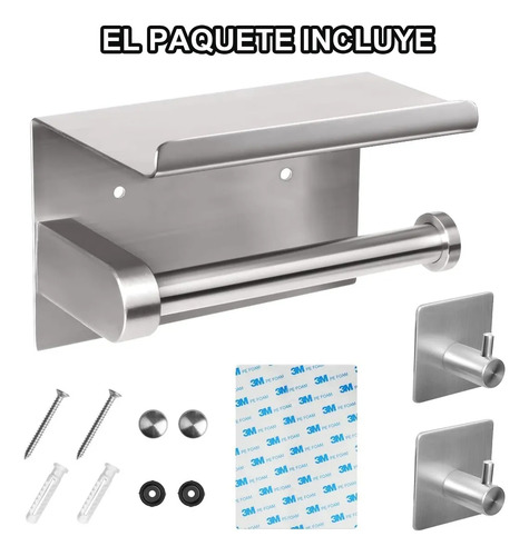 Portarrollos Con Estante De Acero Inoxidable Con 2 Ganchos