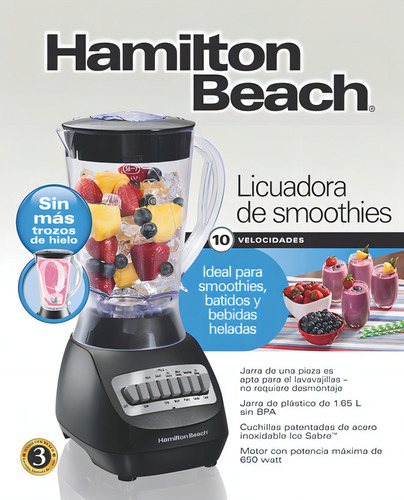 Licuadora 10 Vel. Hamilton Beach 50190 Voltaje 110v Color Negro