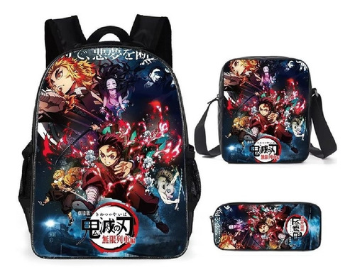 3pcs Bolsos Escolares Demon Slayer Bolsos De Hombro De Moda Color Kimetsu No Yaiba