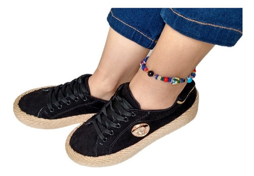 Imagen 2 de 4 de Zapatos Negros Mujer Casual Tipo Tenis Bahia #36