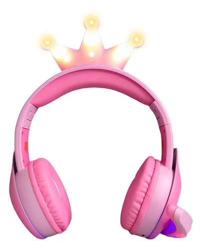 Audifonos Gamer Bluetooth Luz Led Corona Bej-104 Color Rosa