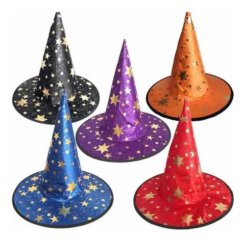 Sombrero Halloween De Bruja Disfraz Estrellas Pack X12