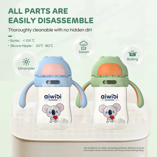 Botella De Agua Con Bombilla Bebés Aiwibi 300ml Verde