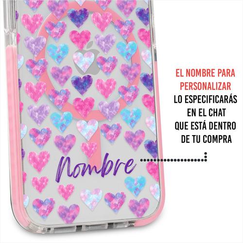 Funda Para iPhone Magsafe Personalizada Con Nombre Corazones