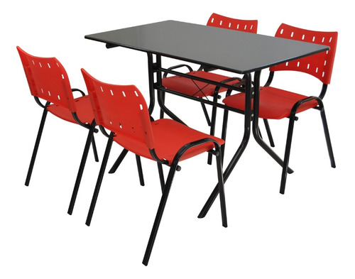 Jogo  Mesa Moema 120x70 Restaurante Bares Cadeiras Vermelha