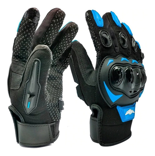 Guantes Para Motociclista Biker Isp Negro Con Azul Fz Ns Talla G