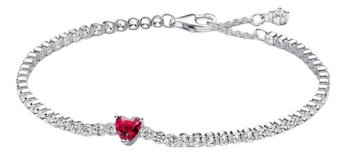 Brazalete Pandora De Corazón Brillante Rojo + Kit De Largo 18 Cm
