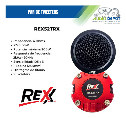 Par De Tweeter Rexx Audio Bullet Neodimio 200watts Rex52trx
