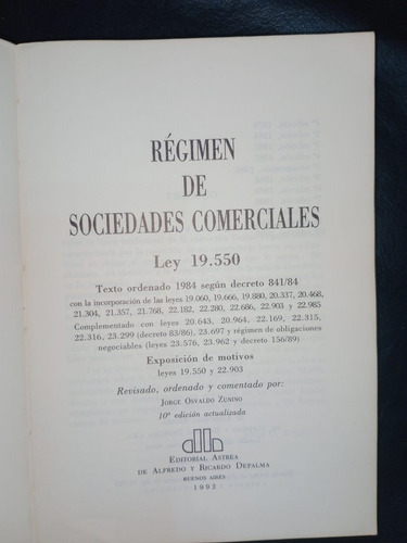 Régimen De Sociedades Comerciales Ley 19550 Jorge Zunino