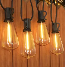 Guirnalda De Luces Led Exterior, 25m 25+2 Focos Led St38 Inastillables Alto Brillo Impermeable Ip45, Serie Luz Vintage Decorativas