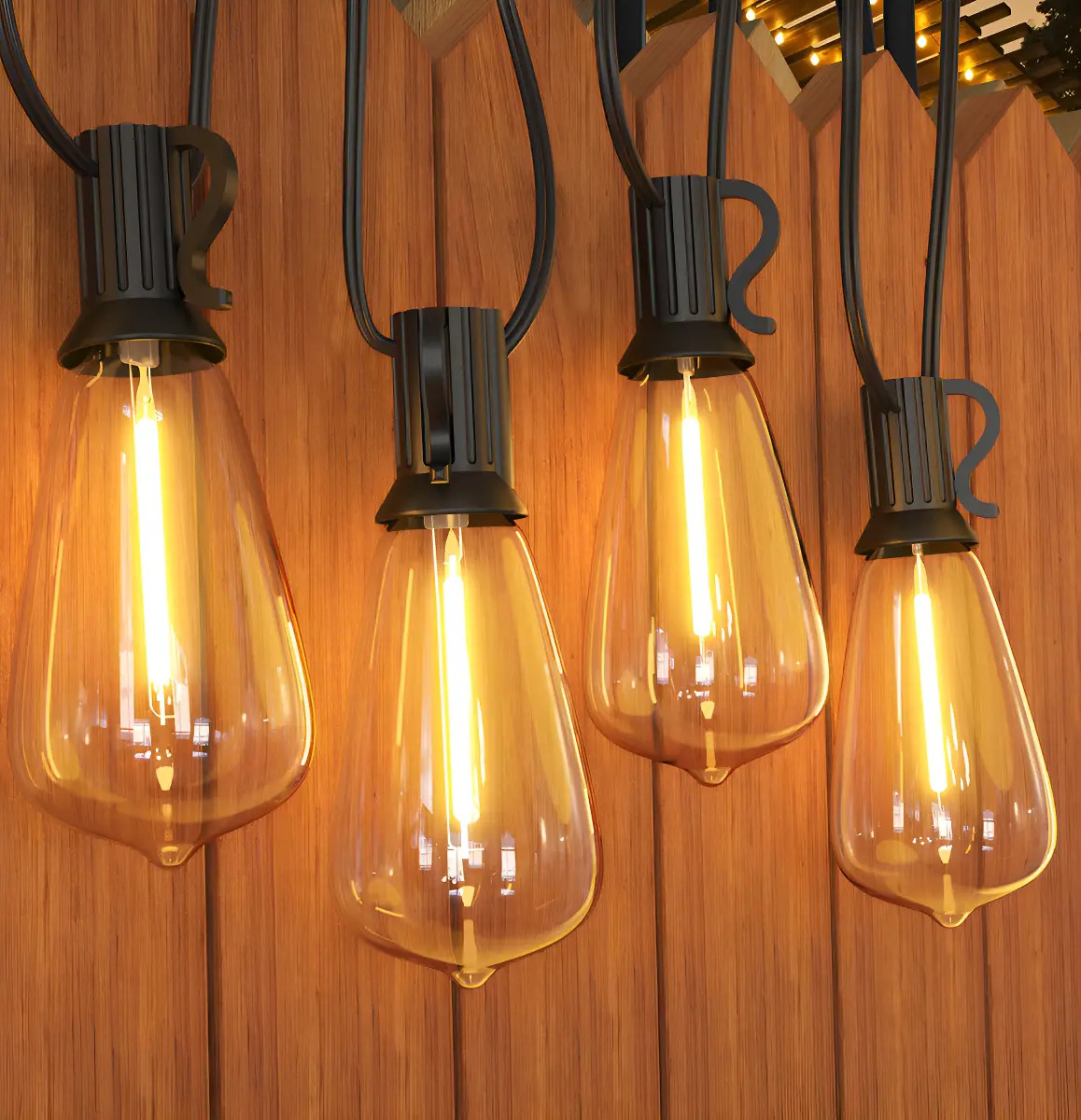 Guirnalda De Luces Led Exterior, 25m 25+2 Focos Led St38 Inastillables Alto Brillo Impermeable Ip45, Serie Luz Vintage Decorativas