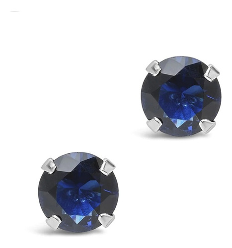 Aros Brillante Diamante Cubic Zafiro Azul 4 Mm Plata 925