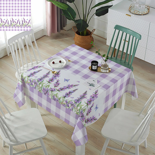 Toalha De Mesa Impermeável Roxa Com Flor De Lavanda E Borbol