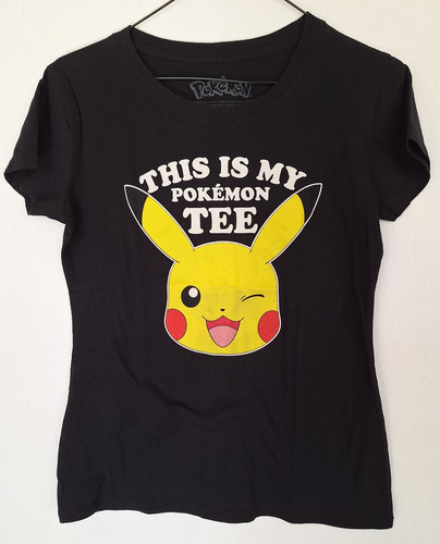Playera Negra -picachu- Pokemon Manga Corta Talla-m Py49 (Usado)