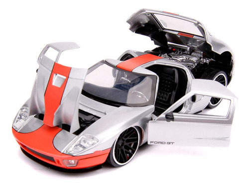Jada 2005 Ford Gt Silver Con Raya Naranja Bigtime Muscle Die