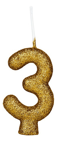 Vela Aniversário Número 3 - Cintilante/ Glitter Dourada C/1