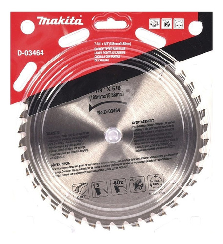 Sierra Para Aluminio 7-1/4 PuLG 40 Dientes D-03464 Makita