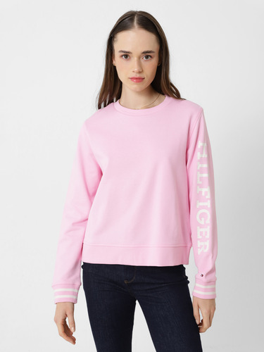 Polerón C-neck Logo  En La Manga Mujer Tommy Hilfiger Rosado