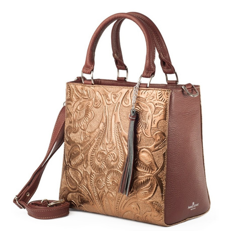 Imagen 3 de 8 de Bolso De Piel Con Grabado Tipo Cincelado Bolsa Satchel Dama