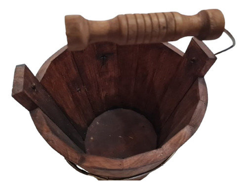 Balde Decorativo De Madera Y Alambre De 29 Cm De Diámetro