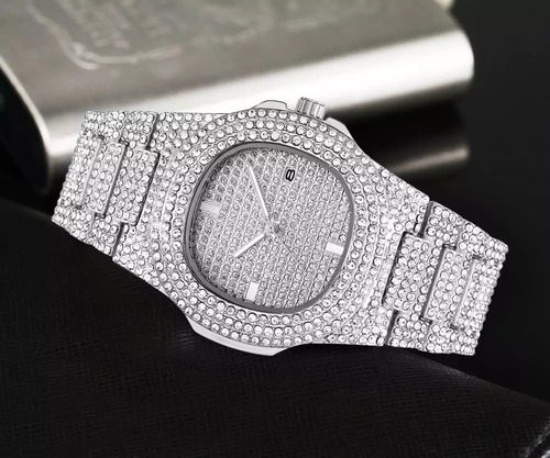 Moda Iced Out Reloj Hombres Diamante Acero Reloj