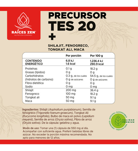 Tongkat Ali, Shilajit y Fenogreco 120 Cáps Precursor Testo, Rendimiento Testosterona Testosterone Raíces Zen Súper Premium