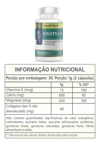 Ostplus - Colágeno Tipo 2 Cálcio Magnésio Vitamina D 60 Cáps