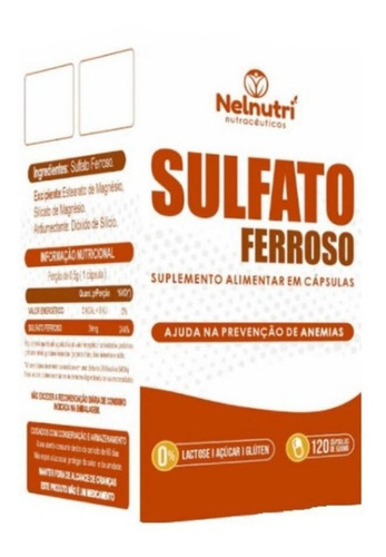 Sulfato Ferroso 120 Cáps - Nelnutri Sabor Sem sabor