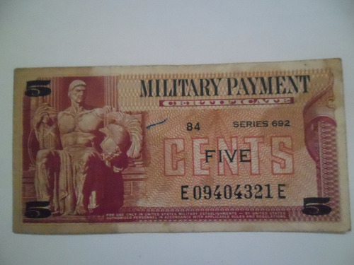 Billete Military Payment Militar Five Cents Original