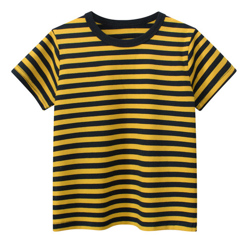 Camiseta De Manga Corta Con Cuello Redondo Y Rayas De Verano