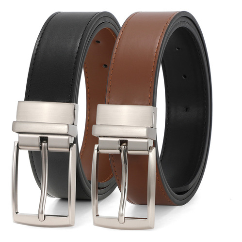 Cinturon Para Hombre Cuero Hebilla Reversible Doble Vista Color Black-a Talla 110