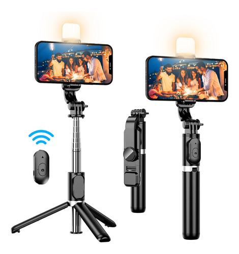 Palo Selfie Trípode Bluetooth Q02s Celular Control Luz Led