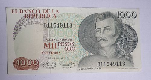 Billete De 1000 Pesos Galan, Año 1979, Estado 8, No 9113