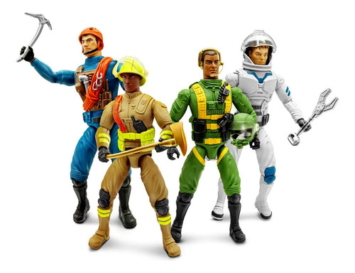 Coleção Conjunto 4 Bonecos Articulados Profissões Com Acessórios - Boneco Menino Estilo Max Steel Profissão - Members Mark : Explorador Da Natureza + Piloto De Avião Caça + Bombeiro + Astronauta