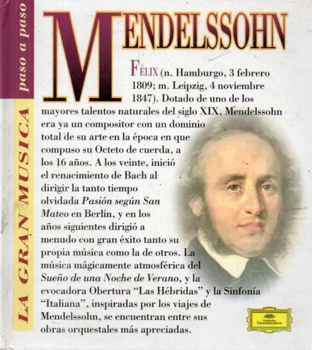 Mendelssohn Musica Paso A Paso Cd Deusche Grammophon Y Libro