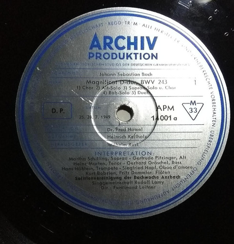 Johann Sebastian Bach Lp Aleman Archiv 1953 De Coleccion (Usado)