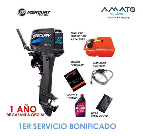 Imagen 1 de 7 de Motor Mercury 25 Hp 2t Sea Pro P/c Con Tanque Externo Billet