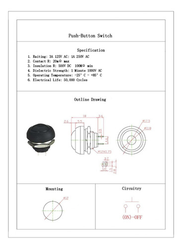 Mini Push Button Pulsador 2 Pines Verde 10 Piezas