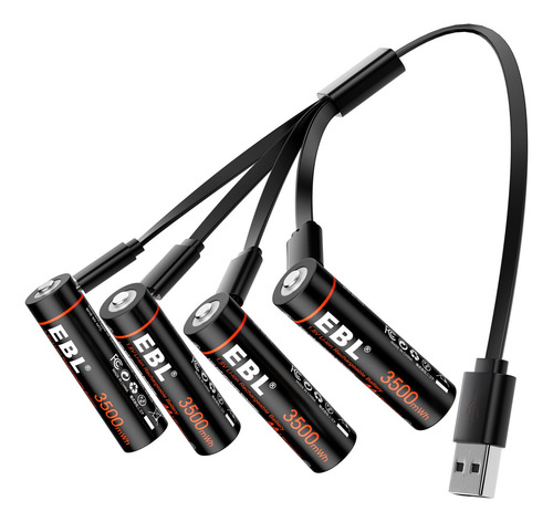 4 Pilas Aa Doble A Recargable Usb-c Ebl Li-ion 1.5v 3500mwh